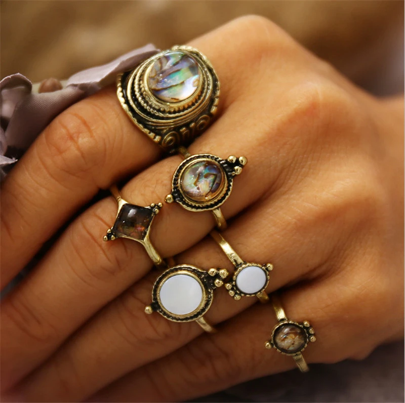 Water Drop Pebbles 6-piece Joint Ring Set