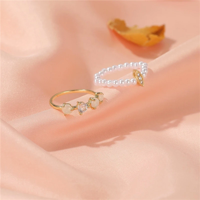 Japanese And Korean Creative Personality Ins Wind Diamond Rice Bead Ring Two-piece Set