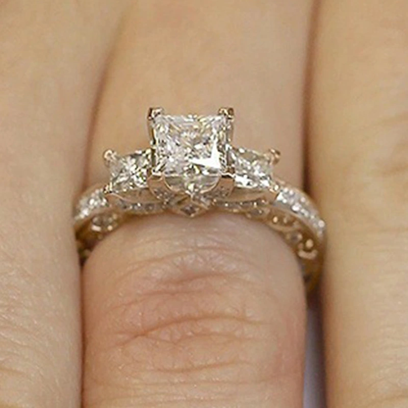 Fashion Micro-set Super Sparkling Princess Diamond Ring