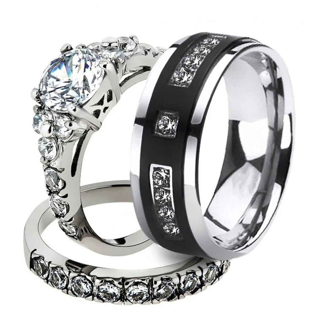 Electroplating Diamond-studded Couple Set Ring Popular In Europe And America