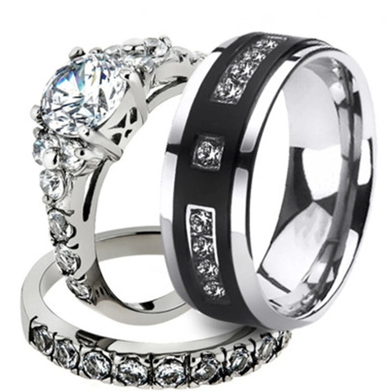 Electroplating Diamond-studded Couple Set Ring Popular In Europe And America