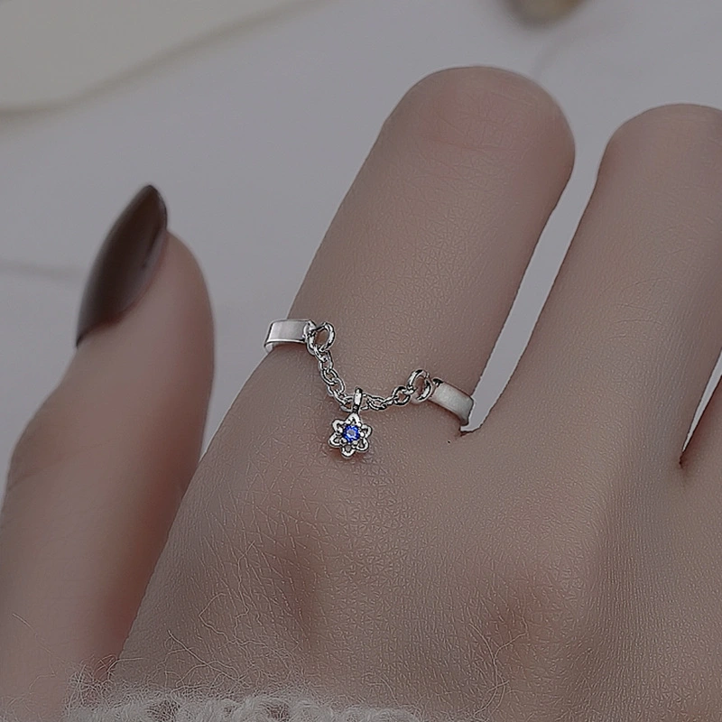 Korean Version Of High Sense Tassel Blue Star Ring