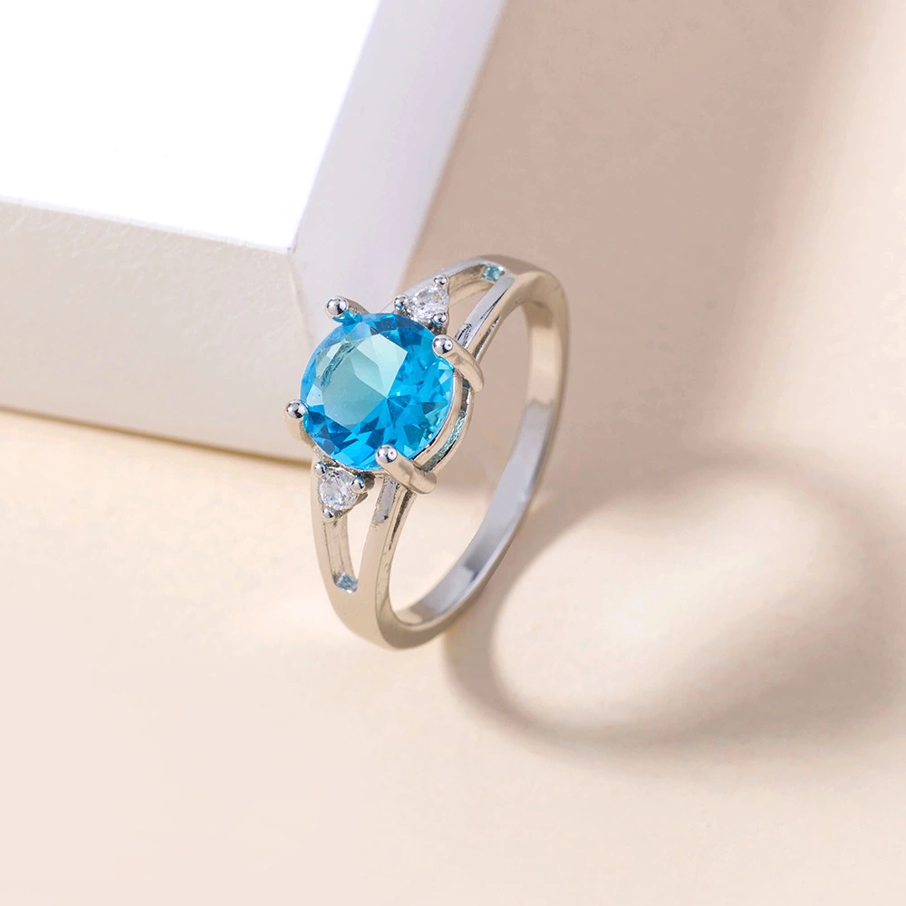 Blue Gemstone Micro-inlaid Zircon Ring Female Ring Jewelry