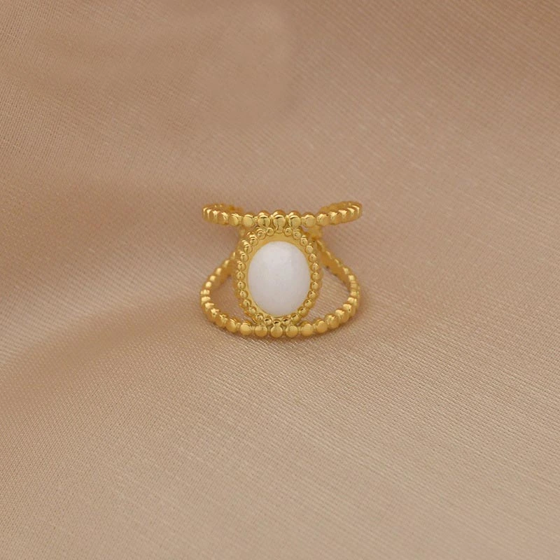 Fashion Vegetarian Ring With White Jade Temperament Index Finger Ring