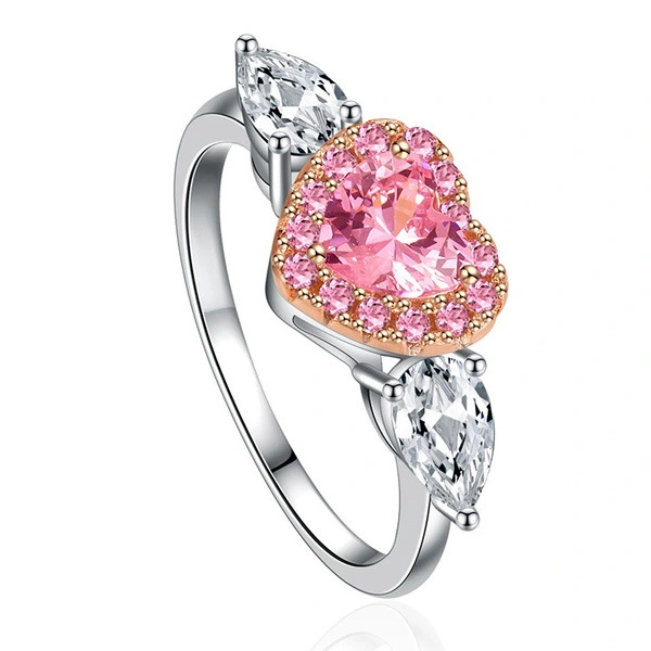 Fashion  Peach Heart Prong Set Zircon Ring