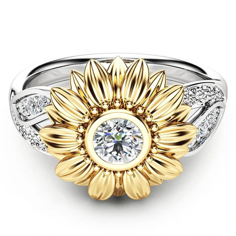 New Gold-plated Couple Ring, Sunflower Flower Color Separation