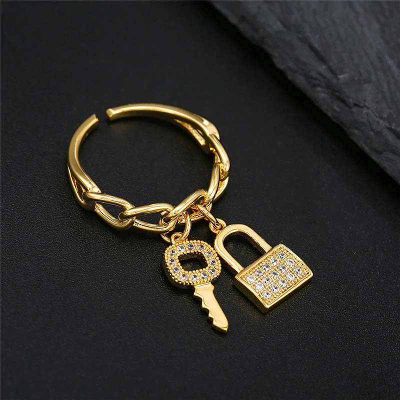 18K Gold Color Preserving Jewelry Inlaid Zirconium Chain Ring