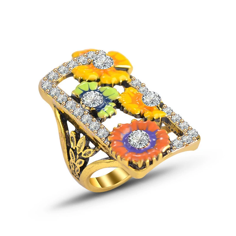 European And American Retro Colored Enamel Ring Gold-plated Color Separation Exaggerated