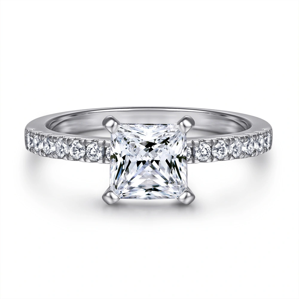 925 Sterling Silver Square Diamond Princess Simple Personality 18K Couple Two-in-one Set Ring