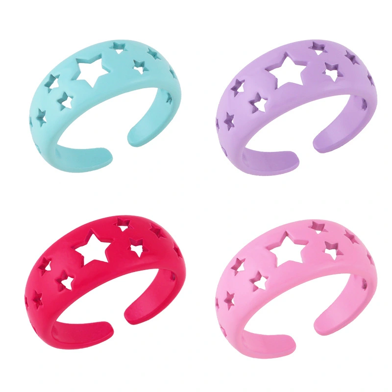 Personalized Simple Candy Color Hollow Five-pointed Star Ring