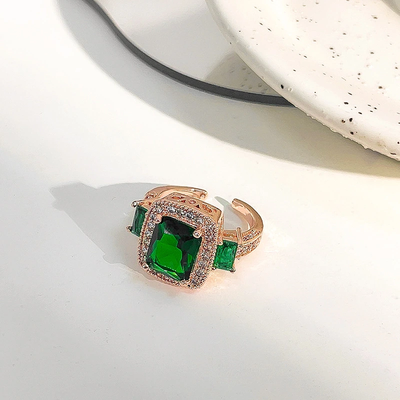 Green Crystal Ring Female Fashion Index Finger Ring Temperament