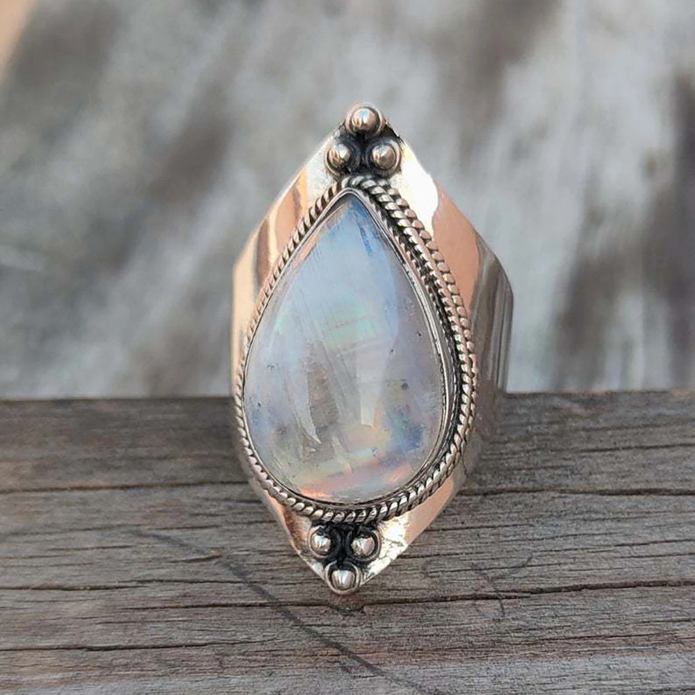 Retro Moonstone Ring European And American Fashion Punk Style Jewelry