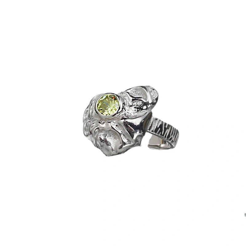 Sterling Silver Ring Niche Design With Diamonds, Yellow Green, White,