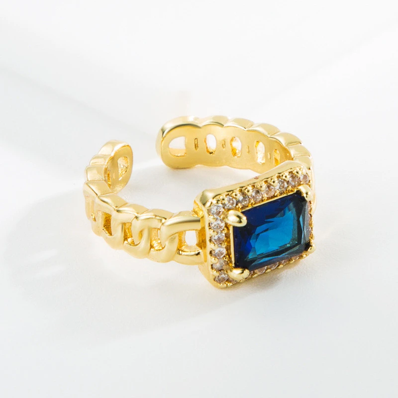 Chain-shaped Copper Micro-inlaid Zircon Ring Women