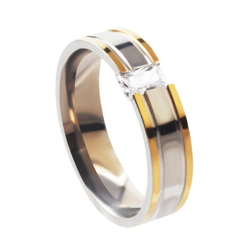 6MM Stainless Steel Zircon Groove Ring