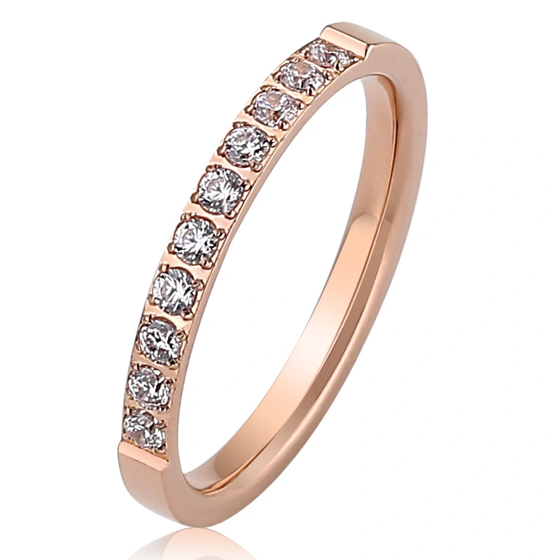 Titanium Steel Rose Gold Full Diamond Ring Stainless Steel Simple Creative Zircon Couple Female Ring Jewelry