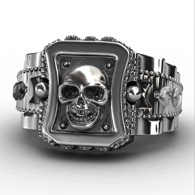 Men's Diamond Skull Ring Punk Style Hip Hop Personality Fashion