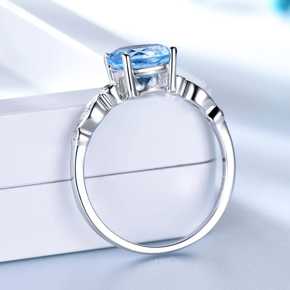 Sapphire Silver Birthstone  Female Ring Jewelry