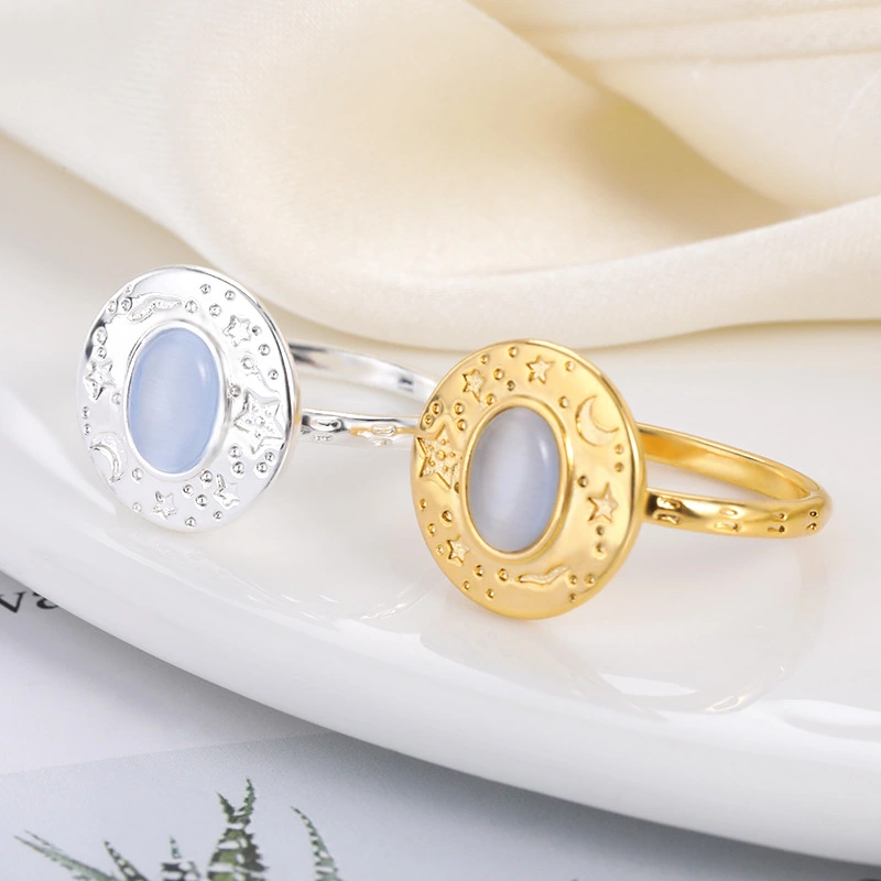 Retro New Oval Crystal Ring Star Moon Ring