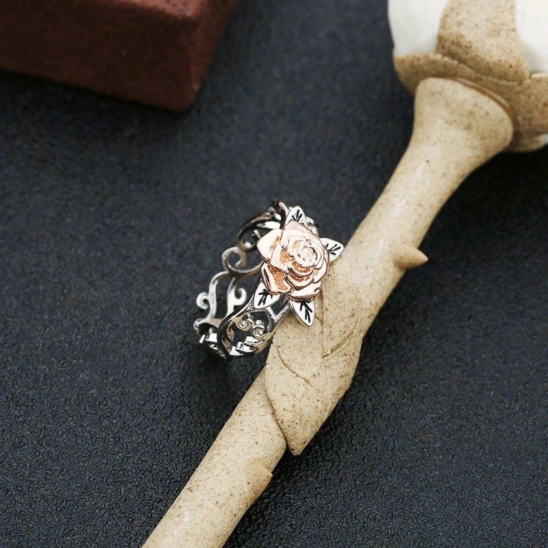 New Rose Gold Color Ring For Women Simple Style Rose Flower Fashion Jewelry