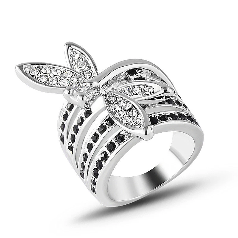 European And American Fashion Personality Diamond Dragonfly Ring Ring Couple Jewelry