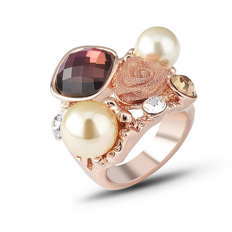 Personalized Fashion Rose Pearl And Diamond Ring