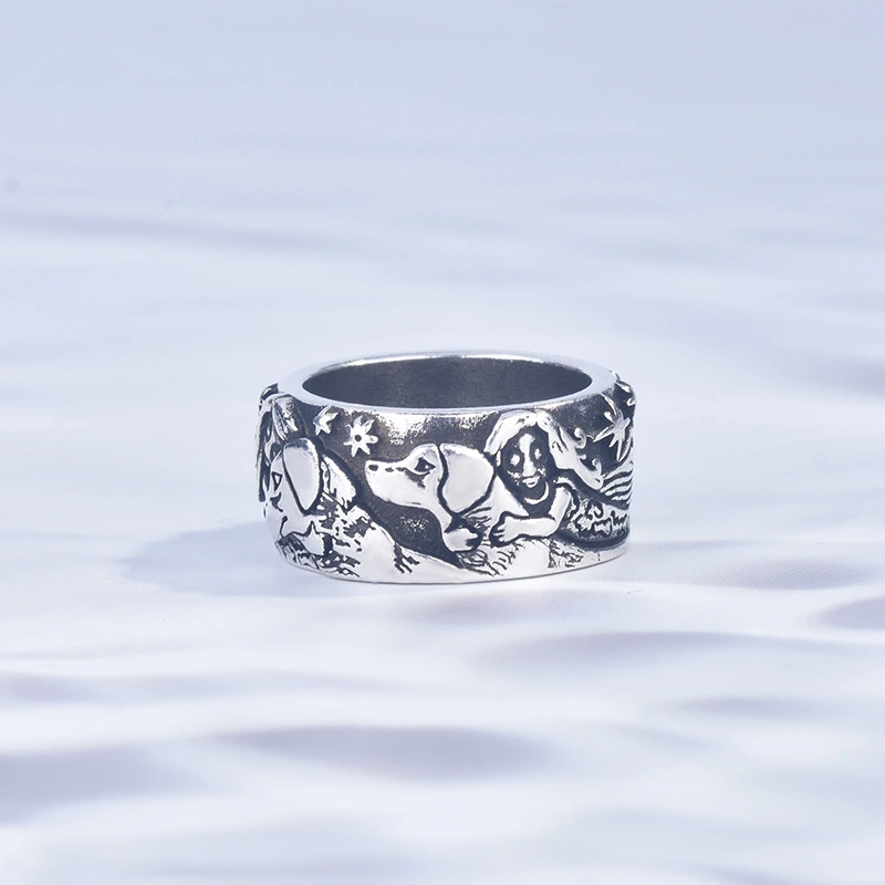 Dog And Girl Ring Carving Animals Under The Stars