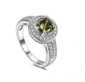 Flow Diamond Gemstone Crystal Green Zircon Ring