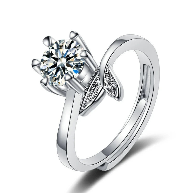 Six Prong Diamond Ring 1 Carat Platinum Plated Ladies Wedding