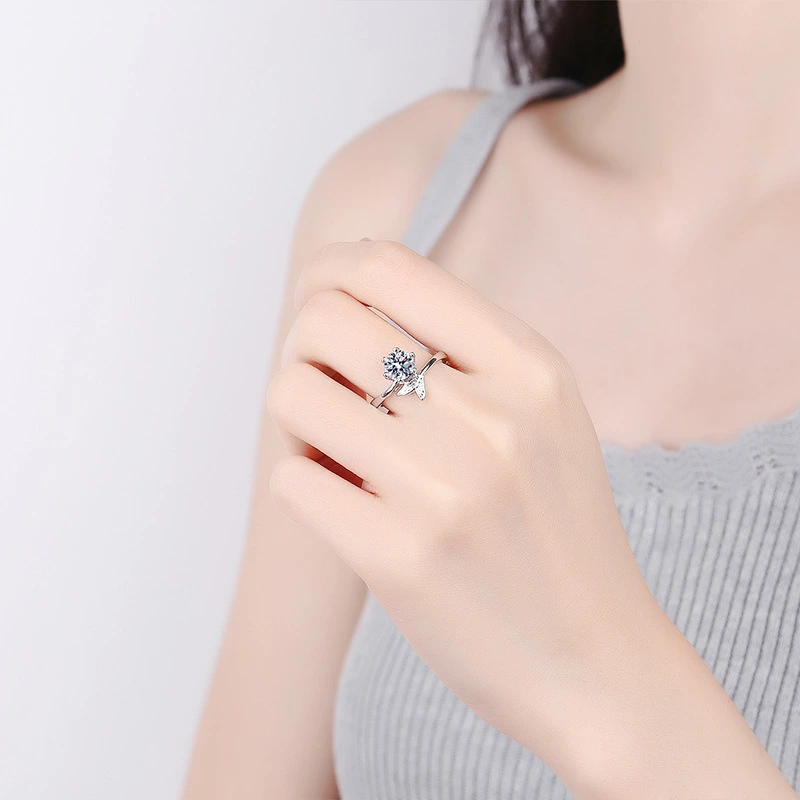 Six Prong Diamond Ring 1 Carat Platinum Plated Ladies Wedding