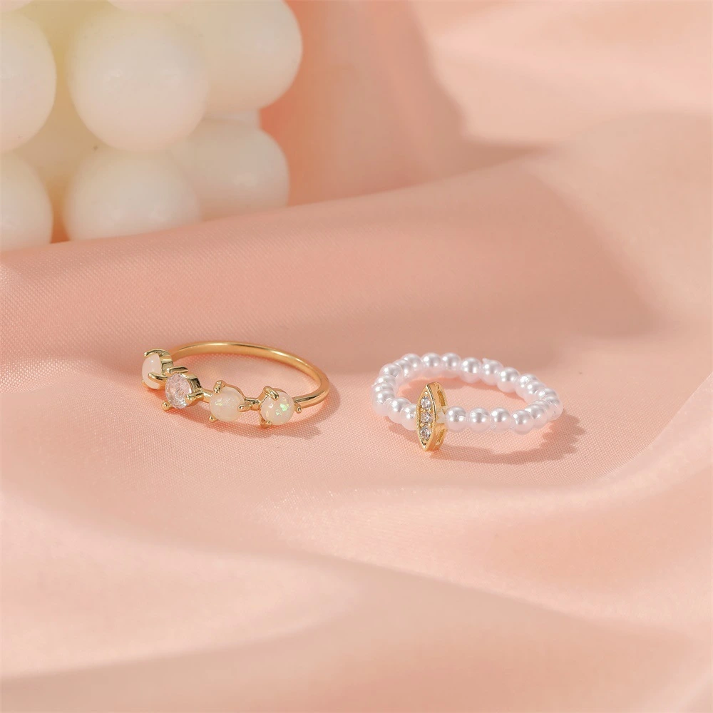 Two-piece Rice Bead Ring Set Niche Light Luxury Pearl Ring