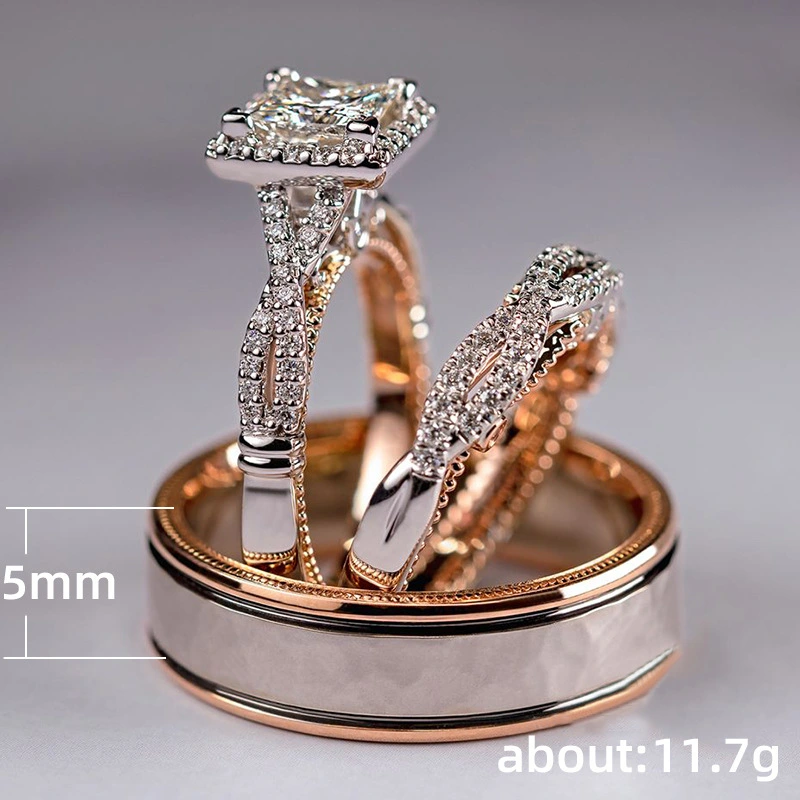 Hot Selling Three-piece Ring Rose Gold Color Separation Sparkling Zircon Ring
