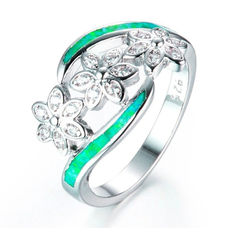 Ring Opal Diamond Three Flowers Female Ring