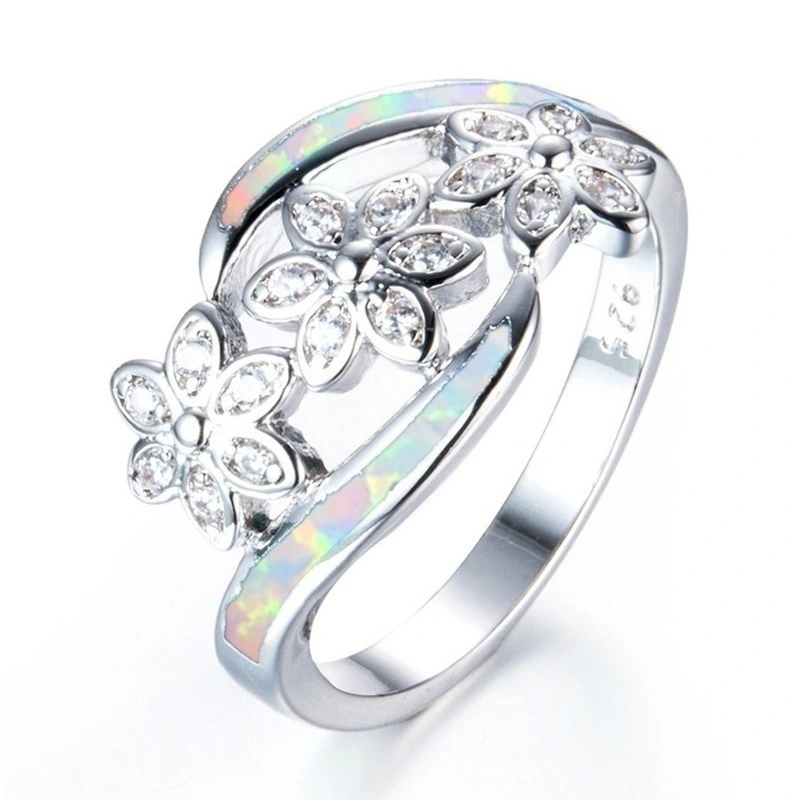 Ring Opal Diamond Three Flowers Female Ring