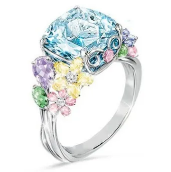 New Style Square Princess Ring With Multi-colored Gemstones
