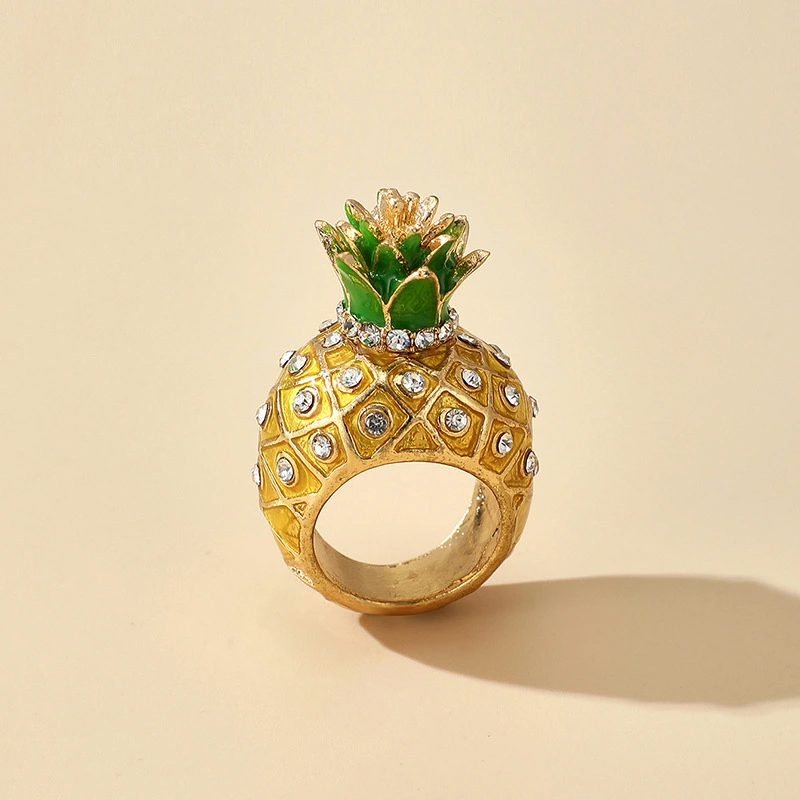 Micro Diamond Three-dimensional Pineapple Fruit Exaggerated Personality Ring