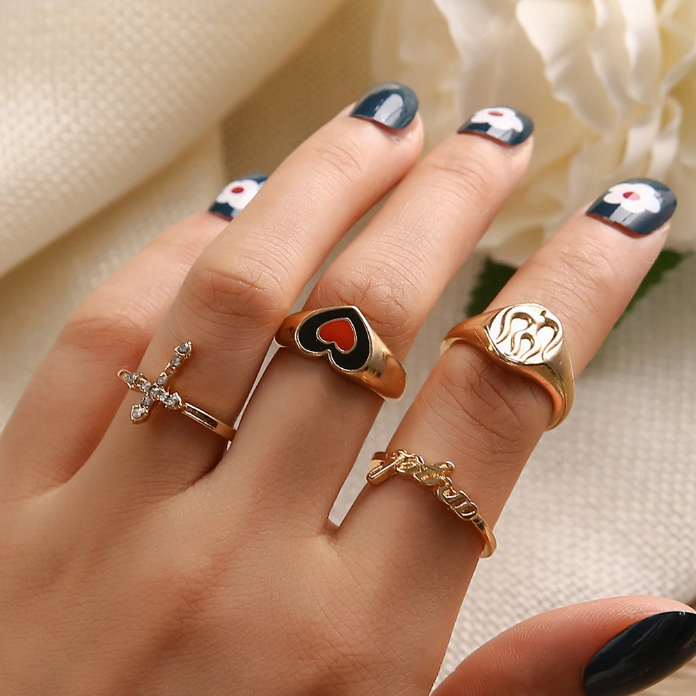 Two-tone Oil Drop Love Ring Combination 4-piece Set Wholesale