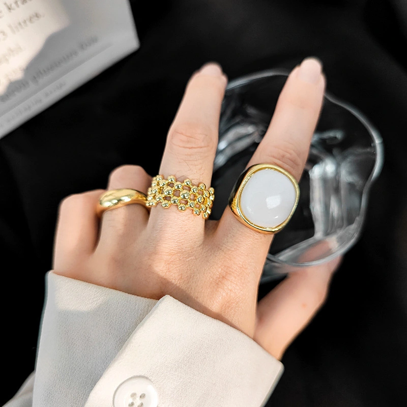 Three-piece Combination Ring European And American Golden Bead Ring