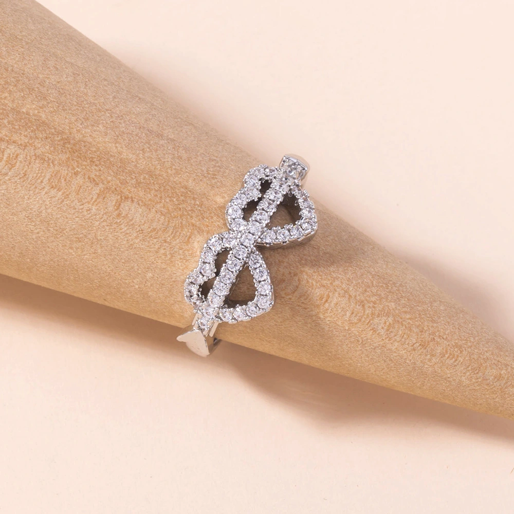 Double Heart Micro Inlaid Zircon Ring Female Jewelry