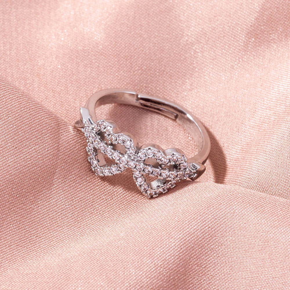 Double Heart Micro Inlaid Zircon Ring Female Jewelry