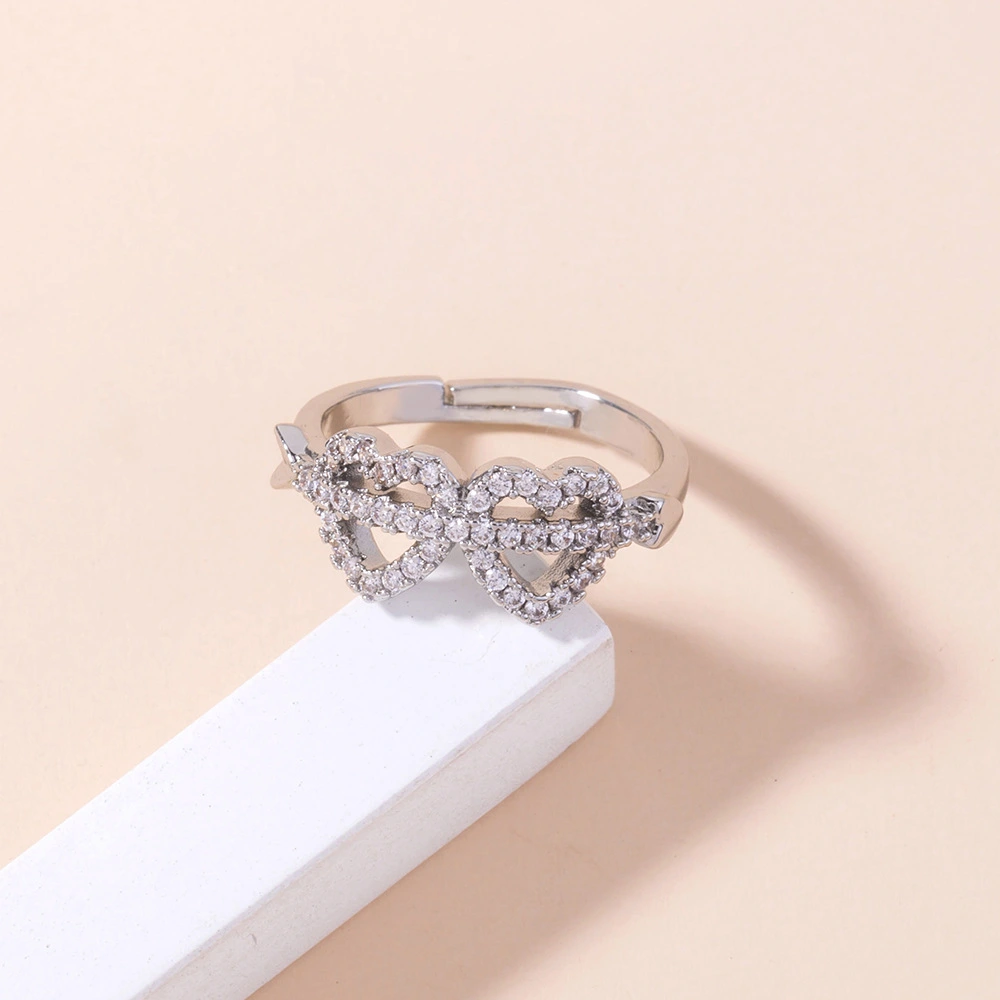 Double Heart Micro Inlaid Zircon Ring Female Jewelry