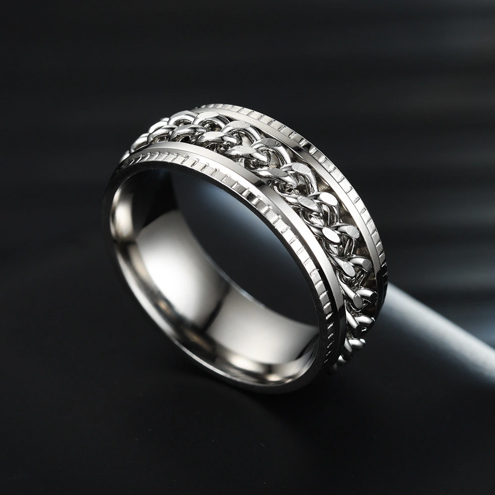 Fashionable Stainless Steel Chain Rotating Ring