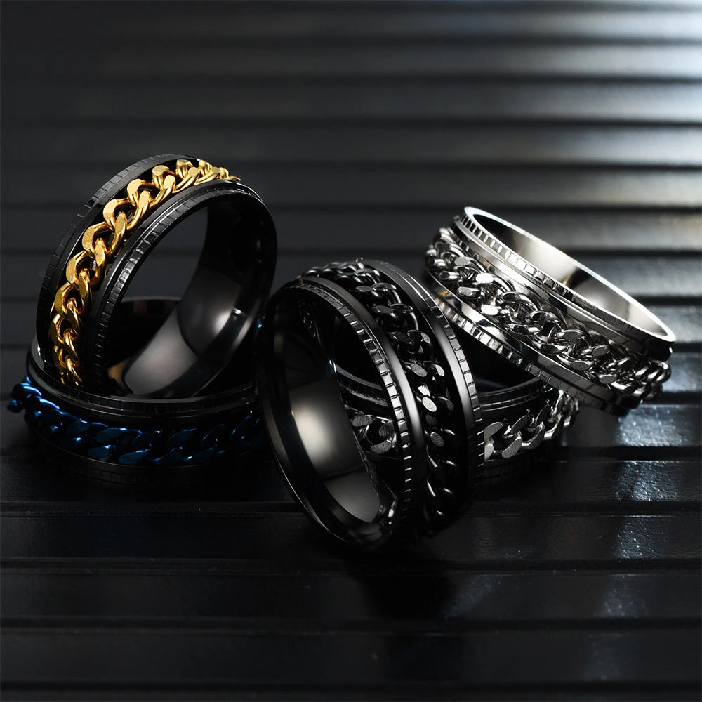 Fashionable Stainless Steel Chain Rotating Ring