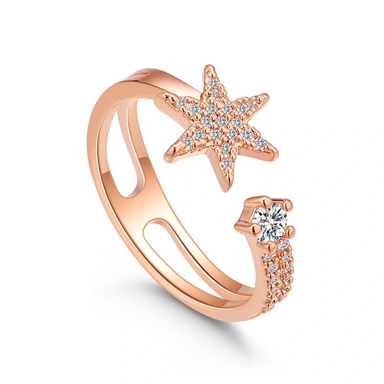 Hexagonal Star Glitter Diamond Micro-set Zircon Ring Ring