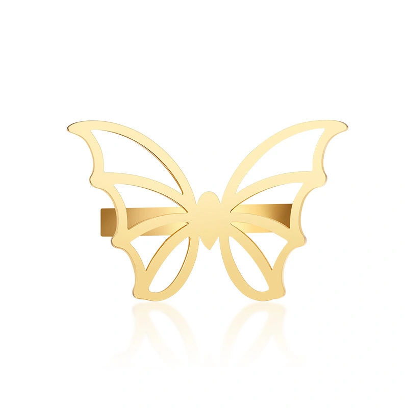 Personality Stainless Steel Butterfly Casting Ring Gold Ladies Jewelry