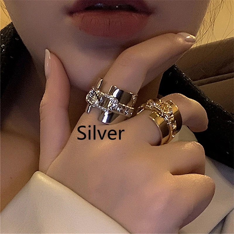 Diamond Chain Wide Metal Ring Personalized Fashion Ins Index Finger Female Tide Ring