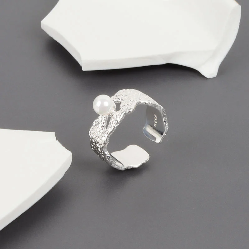 Trendy Irregular Bump Tin Foil Pearl Ring