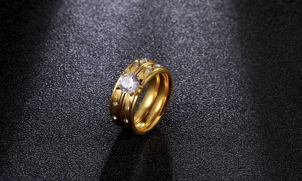 Women's Hand Jewelry Inlaid Zircon Ring, Stainless Steel Ring