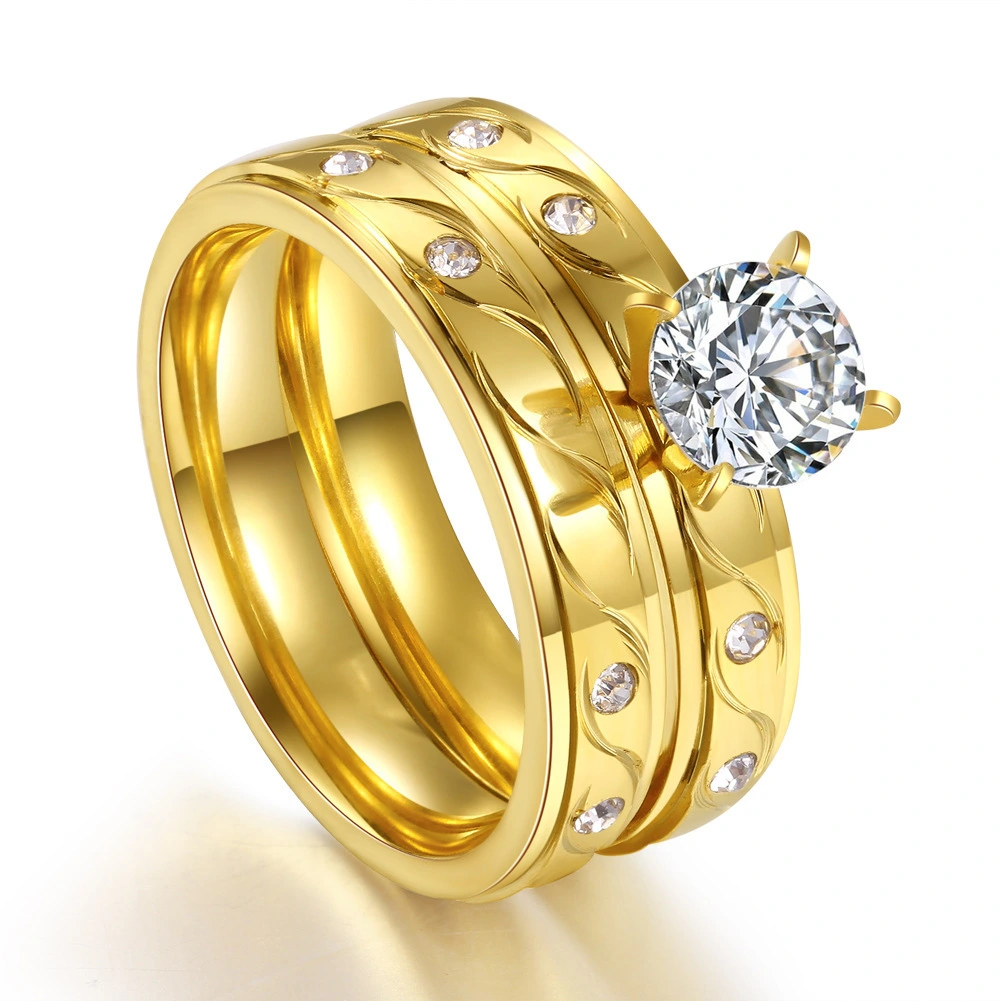 Women's Hand Jewelry Inlaid Zircon Ring, Stainless Steel Ring