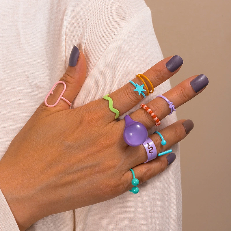 European And American Cross-border Jewelry Boho Style Colorful Candy Ring Female